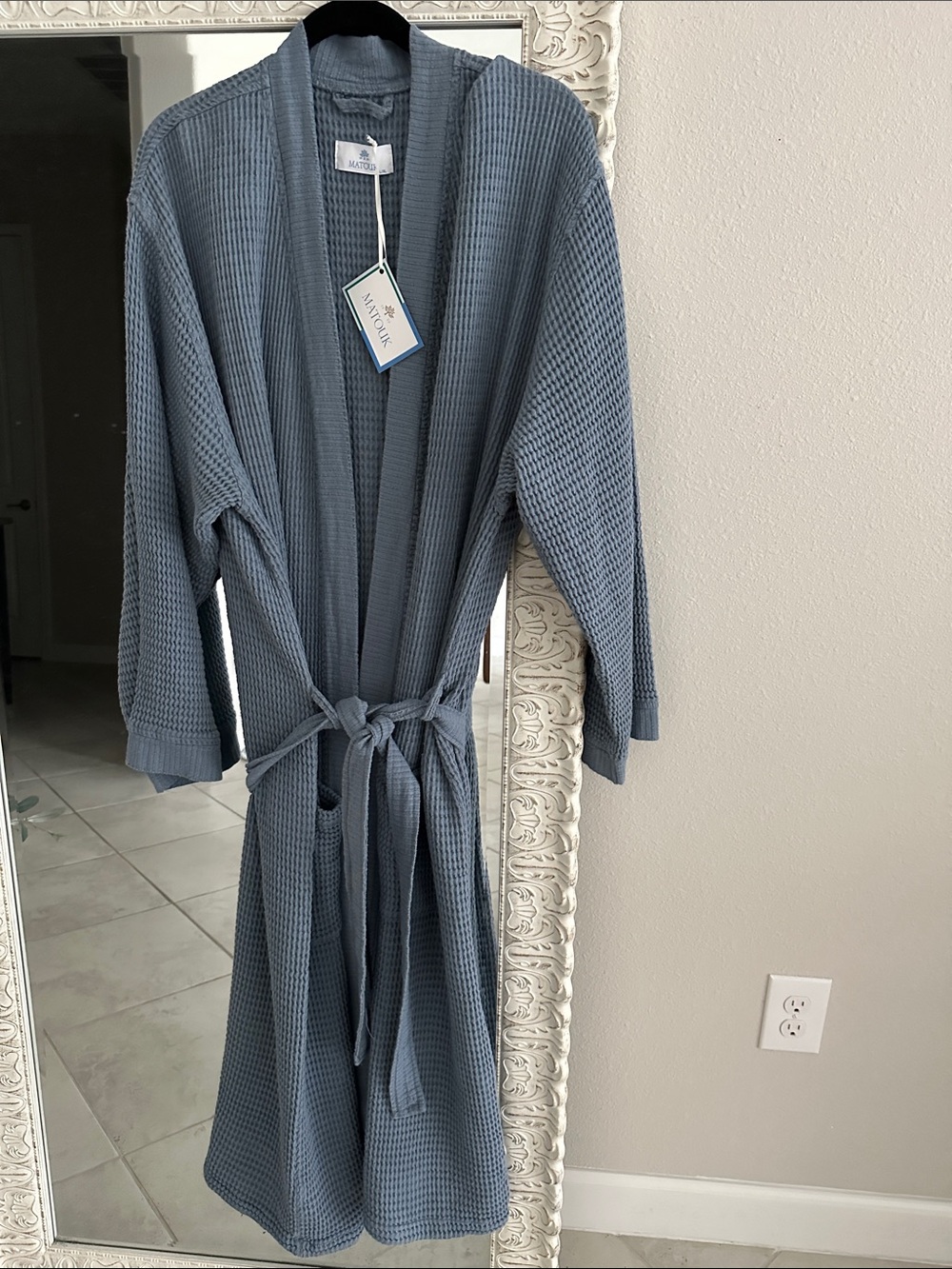 Matouk Sea Blue Waffle-Knit Robe L/XL